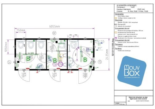 BATIMODULE 20′ Sanitari (4 WC-1 WC PMR-2 URINOIR-3 LAVABI) - immagine 2